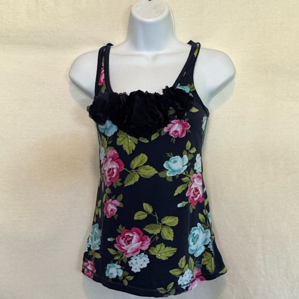 F-168 Abercrombie & Fitch Blue Pink & Green Floral Racer Back Tank Top Size XS